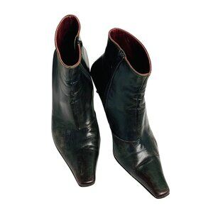 David Aaron vintage leather short boot black / gold stiletto heels size 37.5